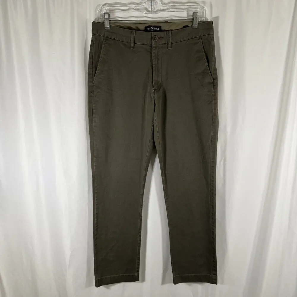 J. Crew Mercantile Pants Men's 31x30 Green Straight Flat Front Flex Cotton Blend